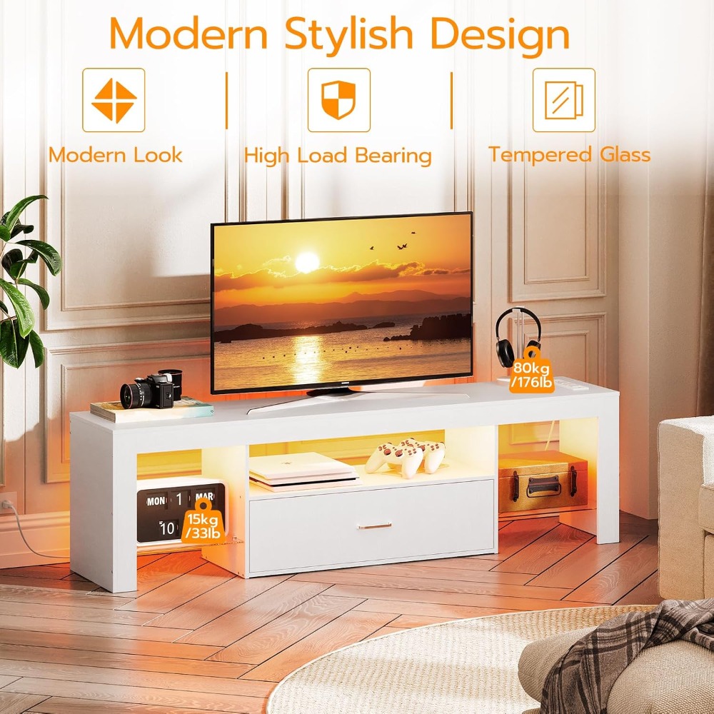 LED TV Stand with Power Outlet - Gaming Console Tv Stand 리뷰 및 가격